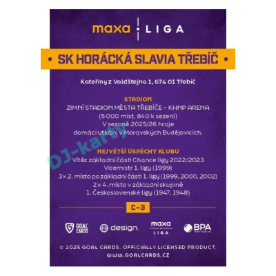 2025/26 Goal Cards Maxa liga #C-03 SK Horácká Slavia Třebíč Team Logo