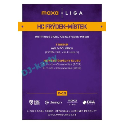 2025/26 Goal Cards Maxa liga #C-13 HC Frýdek-Místek Team Logo