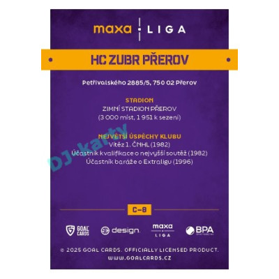 2025/26 Goal Cards Maxa liga #C-08 HC ZUBR Přerov Team Logo