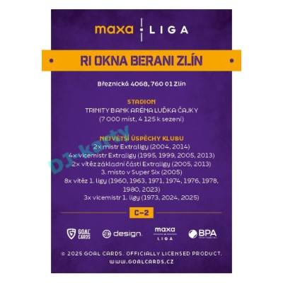 2025/26 Goal Cards Maxa liga #C-02 RI Okna Berani Zlín Team Logo