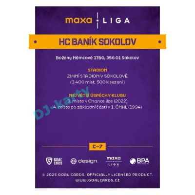 2025/26 Goal Cards Maxa liga #C-07 HC Baník Sokolov Team Logo