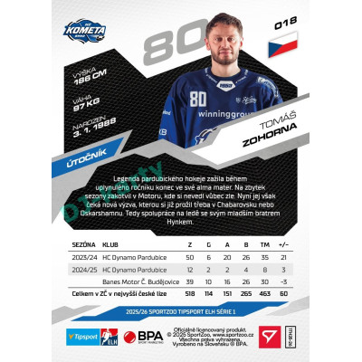 2025/26 Sportzoo ELH 1. serie #018 Tomáš Zohorna