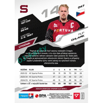 2025/26 Sportzoo ELH 1. serie #047 Filip Chlapík
