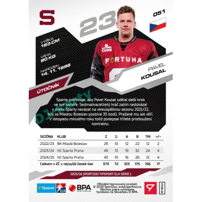 2025/26 Sportzoo ELH 1. serie #051 Pavel Kousal
