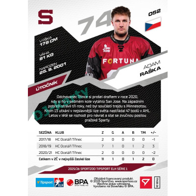 2025/26 Sportzoo ELH 1. serie #052  Adam Raška