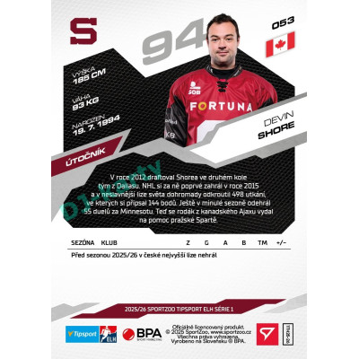 2025/26 Sportzoo ELH 1. serie #053 Devin Shore