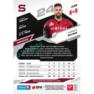 2025/26 Sportzoo ELH 1. serie #039 Aaron Irving