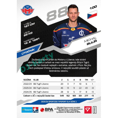 2025/26 Sportzoo ELH 1. serie #100 Michal Bulíř