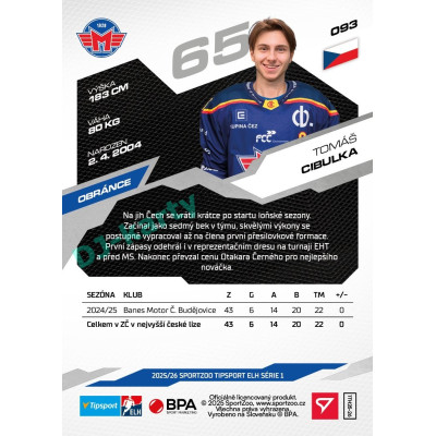 2025/26 Sportzoo ELH 1. serie #093 Tomáš Cibulka