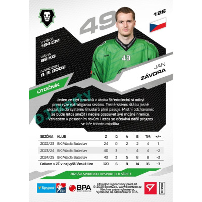 2025/26 Sportzoo ELH 1. serie #126 Jan Závora