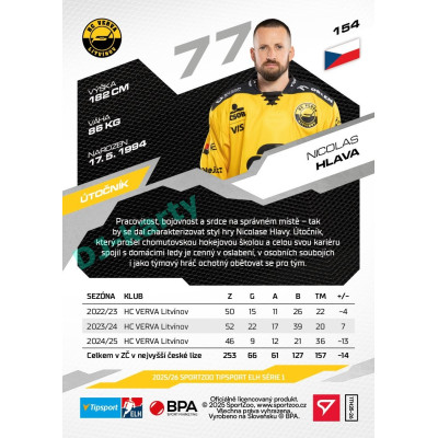 2025/26 Sportzoo ELH 1. serie #154 Nicolas Hlava