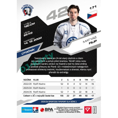 2025/26 Sportzoo ELH 1. serie #171 Matyáš Filip