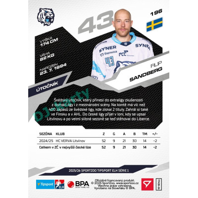 2025/26 Sportzoo ELH 1. serie #196 Filip Sandberg