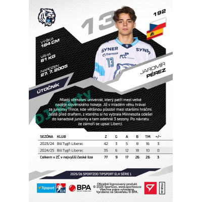 2025/26 Sportzoo ELH 1. serie #192 Jaromír Pérez