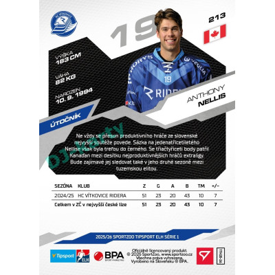 2025/26 Sportzoo ELH 1. serie #213 Anthony Nellis