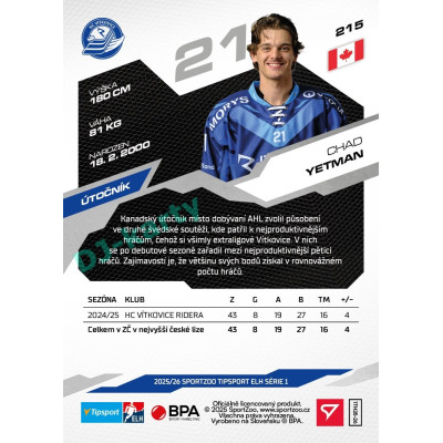 2025/26 Sportzoo ELH 1. serie #215 Chad Yetman