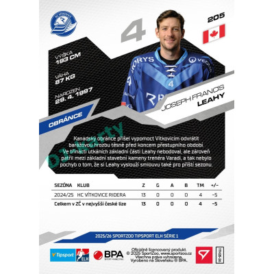 2025/26 Sportzoo ELH 1. serie #205 Joseph Francis Leahy