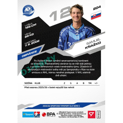 2025/26 Sportzoo ELH 1. serie #204 Samuel Kňažko