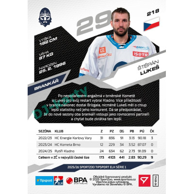 2025/26 Sportzoo ELH 1. serie #218 Štěpán Lukeš