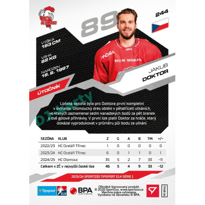 2025/26 Sportzoo ELH 1. serie #244 Jakub Doktor