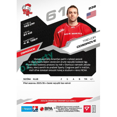 2025/26 Sportzoo ELH 1. serie #238 Trevor Cosgrove