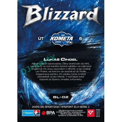 2025/26 Sportzoo ELH 1. serie #BL-02 Lukáš Cingel Blizzard