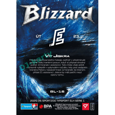 2025/26 Sportzoo ELH 1. serie #BL-16 Vít Jiskra Blizzard