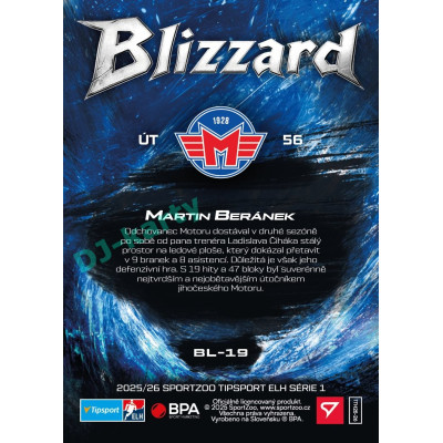 2025/26 Sportzoo ELH 1. serie #BL-19 Martin Beránek Blizzard