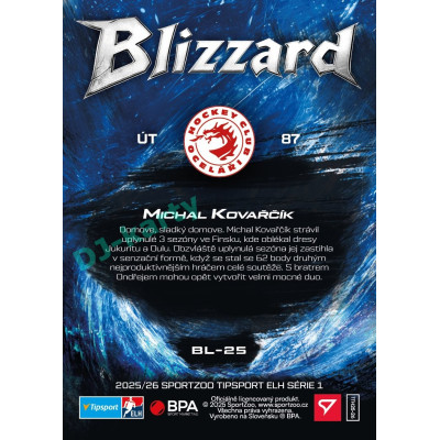 2025/26 Sportzoo ELH 1. serie #BL-25 Michal Kovařčík Blizzard