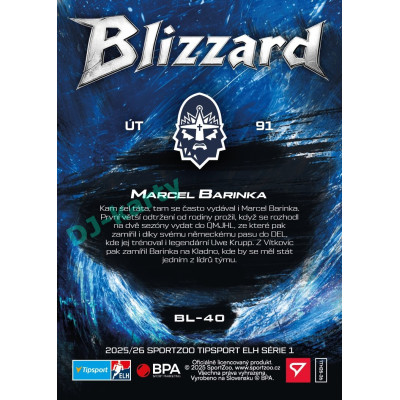 2025/26 Sportzoo ELH 1. serie #BL-40 Marcel Barinka Blizzard