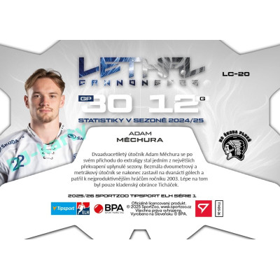2025/26 Sportzoo ELH 1. serie #LC-20 Adam Měchura Lethal Cannoneers 