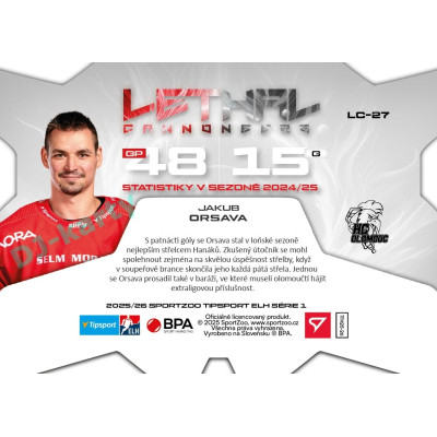 2025/26 Sportzoo ELH 1. serie #LC-27 Jakub Orsava Lethal Cannoneers 
