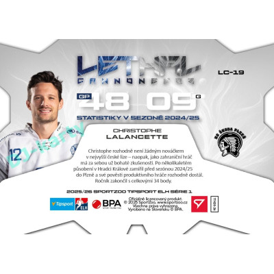 2025/26 Sportzoo ELH 1. serie #LC-19 Christophe Lalancette Lethal Cannoneers 