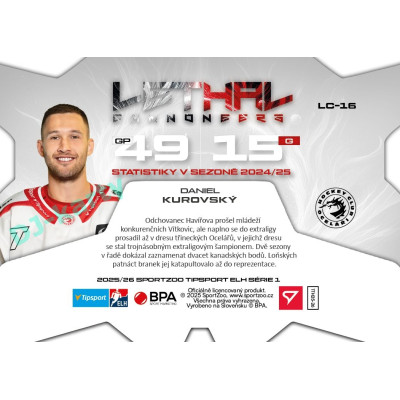 2025/26 Sportzoo ELH 1. serie #LC-16 Daniel Kurovský Lethal Cannoneers 