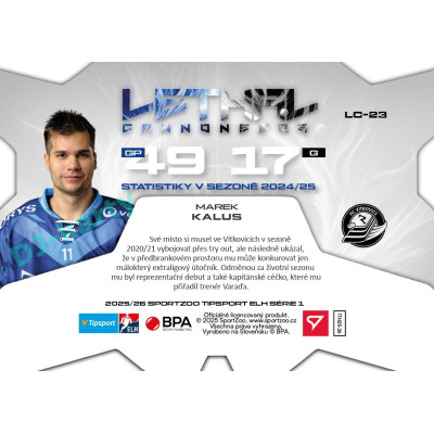 2025/26 Sportzoo ELH 1. serie #LC-23 Marek Kalus Lethal Cannoneers 