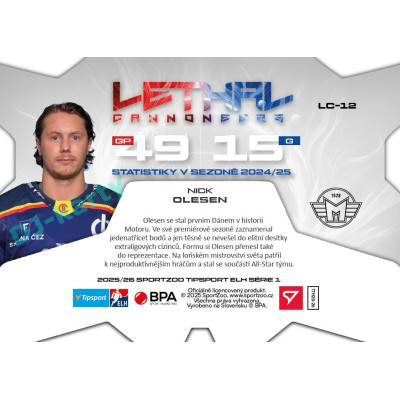 2025/26 Sportzoo ELH 1. serie #LC-12 Nick Olesen Lethal Cannoneers 