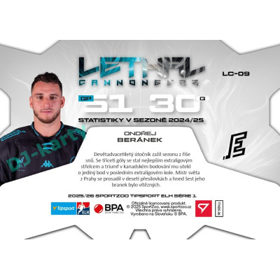 2025/26 Sportzoo ELH 1. serie #LC-09 Ondřej Beránek Lethal Cannoneers 
