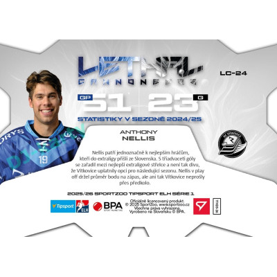 2025/26 Sportzoo ELH 1. serie #LC-24 Anthony Nellis Lethal Cannoneers 