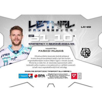 2025/26 Sportzoo ELH 1. serie #LC-22 Martin Faško-Rudáš Lethal Cannoneers 
