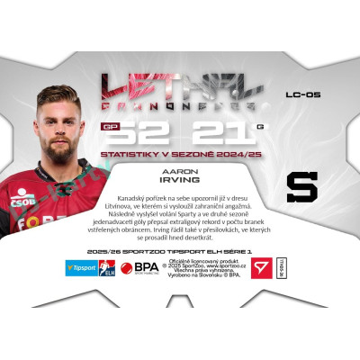 2025/26 Sportzoo ELH 1. serie #LC-05 Aaron Irving Lethal Cannoneers 