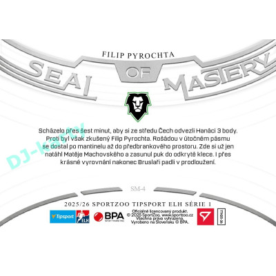 2025/26 Sportzoo ELH 1. serie #SM-4 Filip Pyrochta Seal of Mastery
