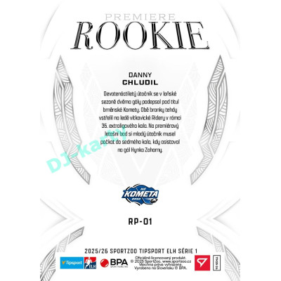 2025/26 Sportzoo ELH 1. serie #RP-01 Danny Chludil Rookie Premiere