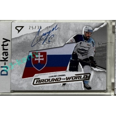 2025/26 Sportzoo ELH 1. serie #AWS-LC Lukáš Cingel Around the World Gold Auto Flag 25/35