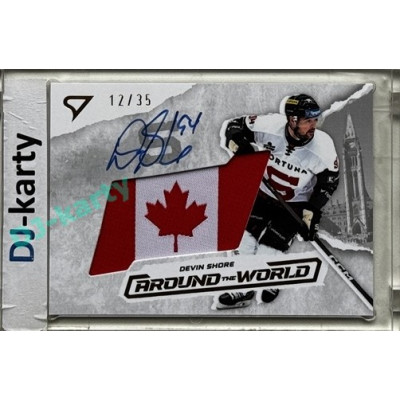 2025/26 Sportzoo ELH 1. serie #AWS-DS Devin Shore Around the World Gold Auto Flag 12/35