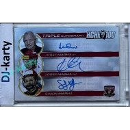 2025 MK 100 let na soutoku Hradec Králové #AM-25 Marha Josef ml., Marha Šimon, Marha Josef st. Triple Autograph Memories SILVER 1of25