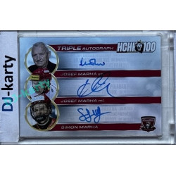 2025 MK 100 let na soutoku Hradec Králové #AM-25 Marha Josef ml., Marha Šimon, Marha Josef st. Triple Autograph Memories SILVER 1of25
