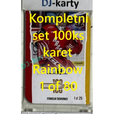 2025 MK 100 let na soutoku Hradec Králové kompletní set 100ks karet Rainbow parallel 1of80