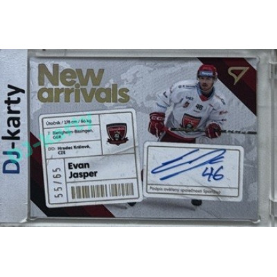 2023/24 Sportzoo ELH 1. série #NAS-EJ Evan Jasper New Arrival Auto 55/65