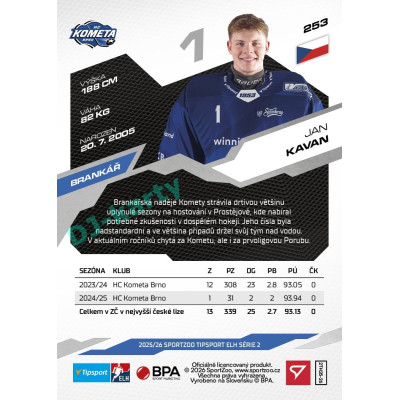 2025/26 Sportzoo ELH 2. serie #253 Jan Kavan