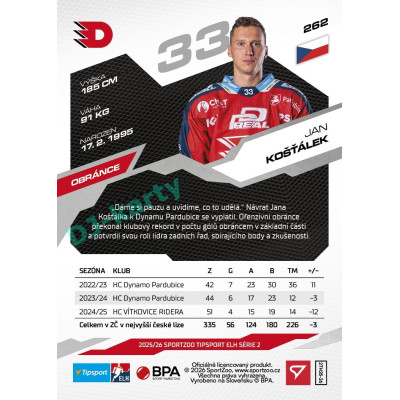 2025/26 Sportzoo ELH 2. serie #262 Jan Košťálek